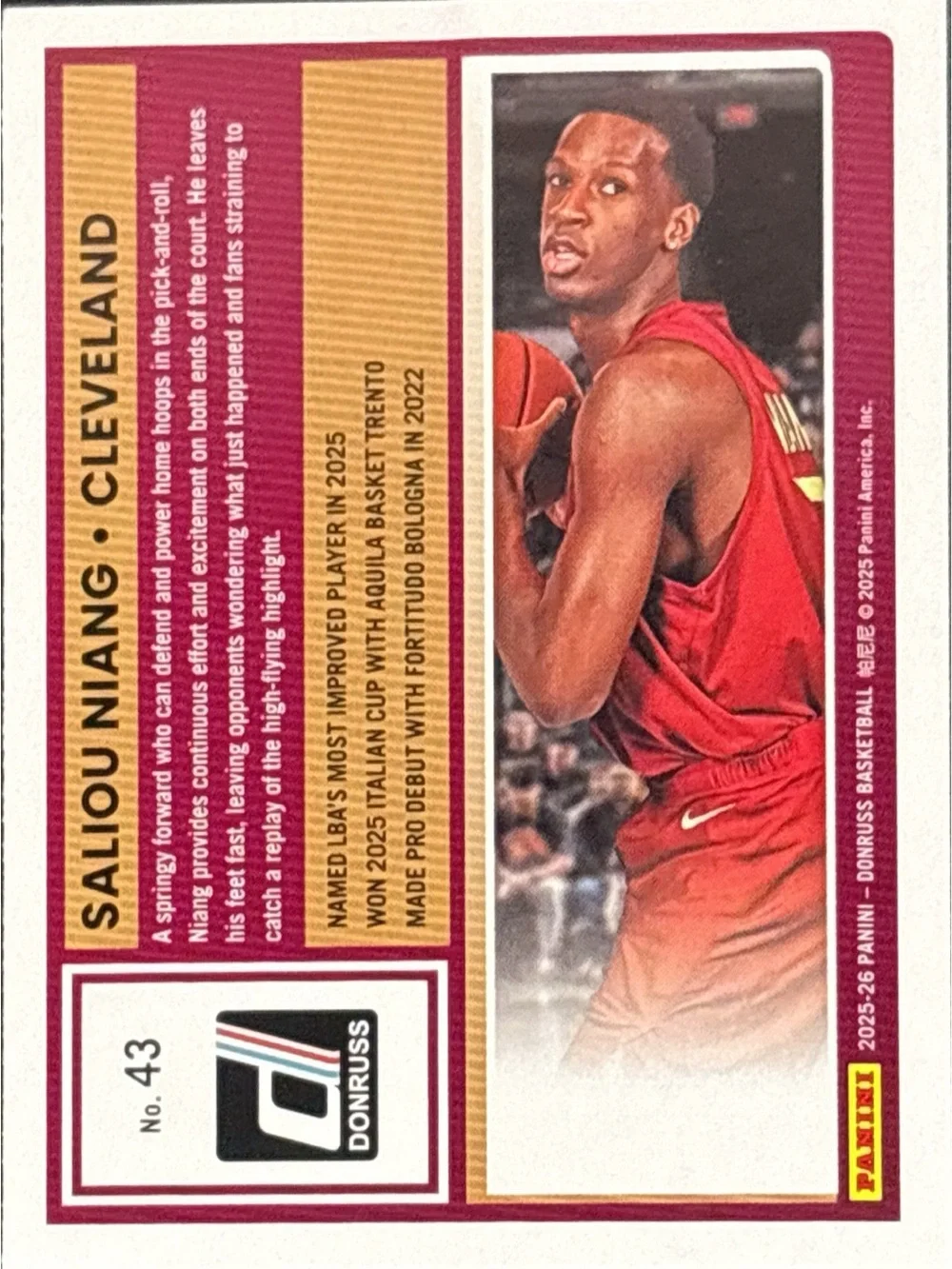 Panini Donruss Rated Rookie Saliou Niang  Basketball Card